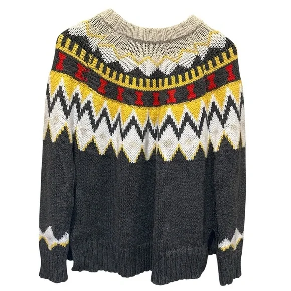 (Sold)Aerie Festive Feels Crewneck Sweater Soft Oversized Fair Isle Gray Small - Picture 6 of 10